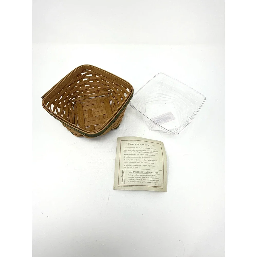 Longaberger 2006 Small Square Basket Green Trim Protector Liner Included